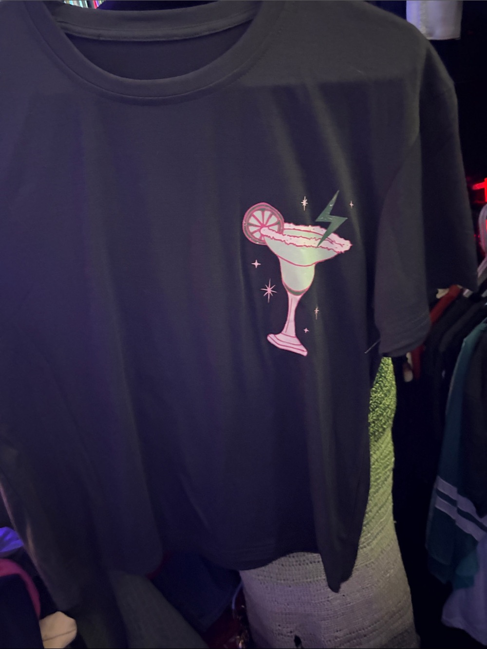 SHEIN Black Tee with Pink & Green Margarita Graphic